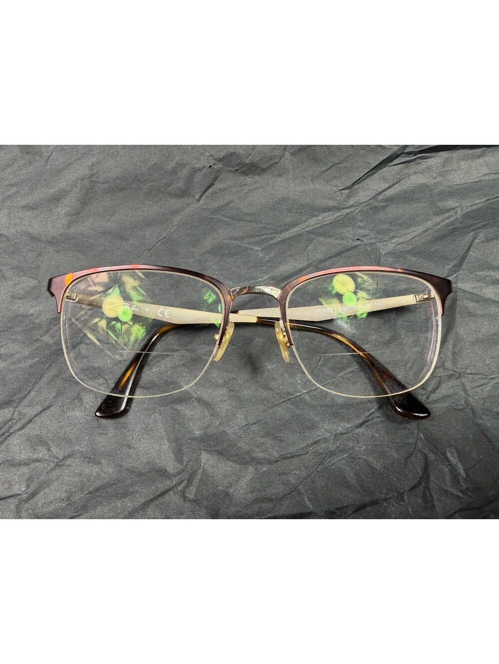 Ray-Ban RB6433 3001 Eyeglasses 51-19-140 Havana Brown Gold Semi Rimless Frame